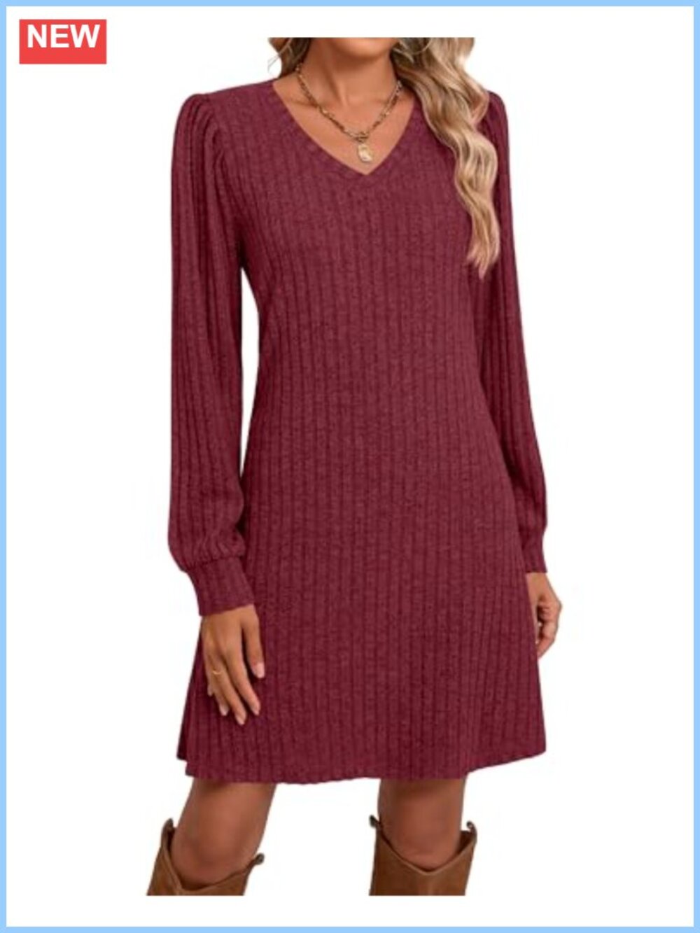Ficerd Womens Sweater Dress Long Sleeve V Neck Casual Fall Outfit